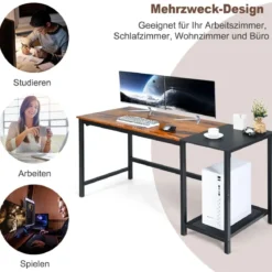 150 cm Computertisch mit Herausnehmbaren Ablagefächern & Kopfhörerhaken Rustikal Braun