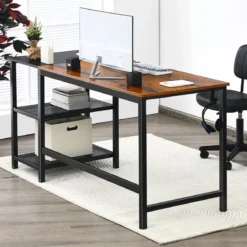 150 cm Computertisch mit Herausnehmbaren Ablagefächern & Kopfhörerhaken Rustikal Braun