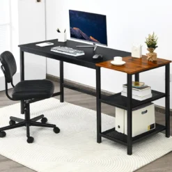 150 cm Computertisch mit Herausnehmbaren Ablagefächern & Kopfhörerhaken Schwarz