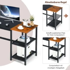 150 cm Computertisch mit Herausnehmbaren Ablagefächern & Kopfhörerhaken Schwarz