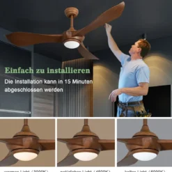 136 cm Deckenventilator aus Holz mit Beleuchtung & Fernbedienung & 1-8H Timer Braun