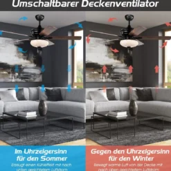 132cm Deckenventilator Holz mit Beleuchtung umkehrbar Ventilator mit Lampe 4H Timer Mattschwarz
