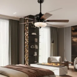 132cm Deckenventilator Holz mit Beleuchtung umkehrbar Ventilator mit Lampe 4H Timer Mattschwarz