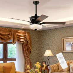 132cm Deckenventilator Holz mit Beleuchtung umkehrbar Ventilator mit Lampe 4H Timer Mattschwarz