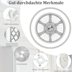 φ48cm Deckenventilator mit Beleuchtung & Fernbedienung Umkehrbarer Ventilator