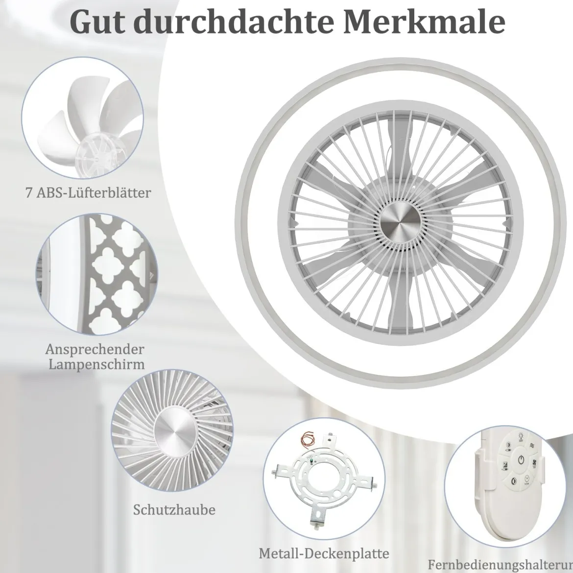 φ48cm Deckenventilator mit Beleuchtung & Fernbedienung Umkehrbarer Ventilator