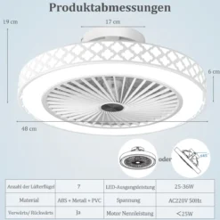 φ48cm Deckenventilator mit Beleuchtung & Fernbedienung Umkehrbarer Ventilator