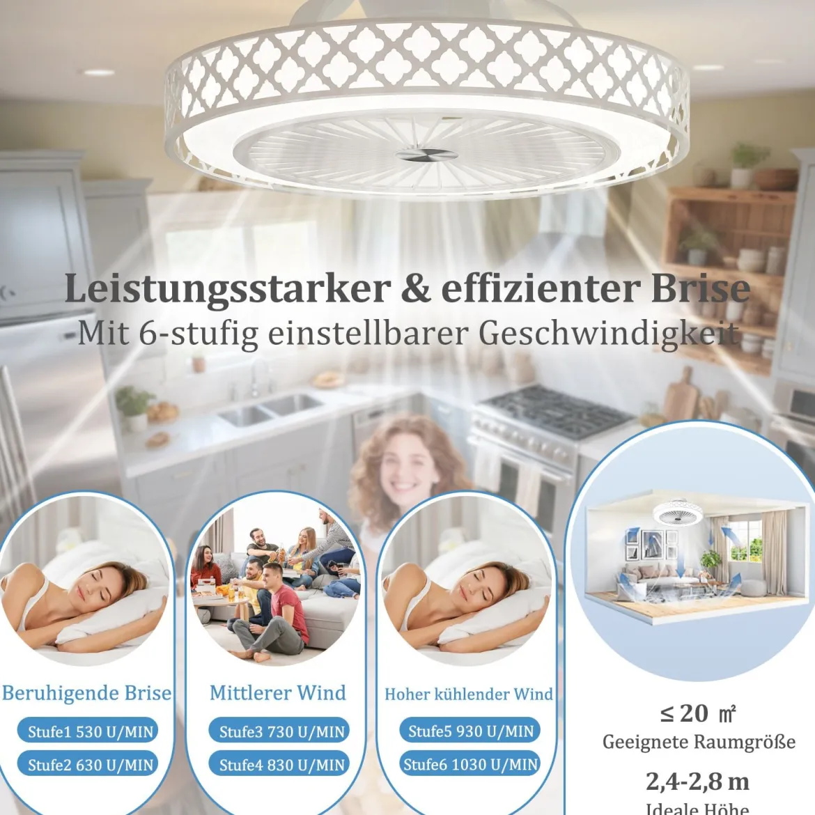 φ48cm Deckenventilator mit Beleuchtung & Fernbedienung Umkehrbarer Ventilator
