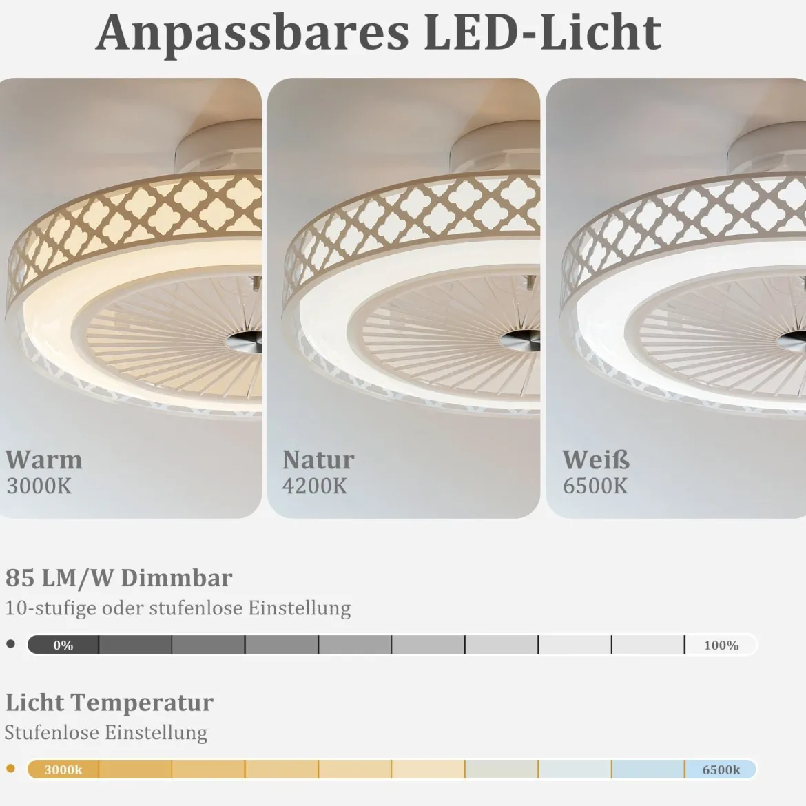 φ48cm Deckenventilator mit Beleuchtung & Fernbedienung Umkehrbarer Ventilator