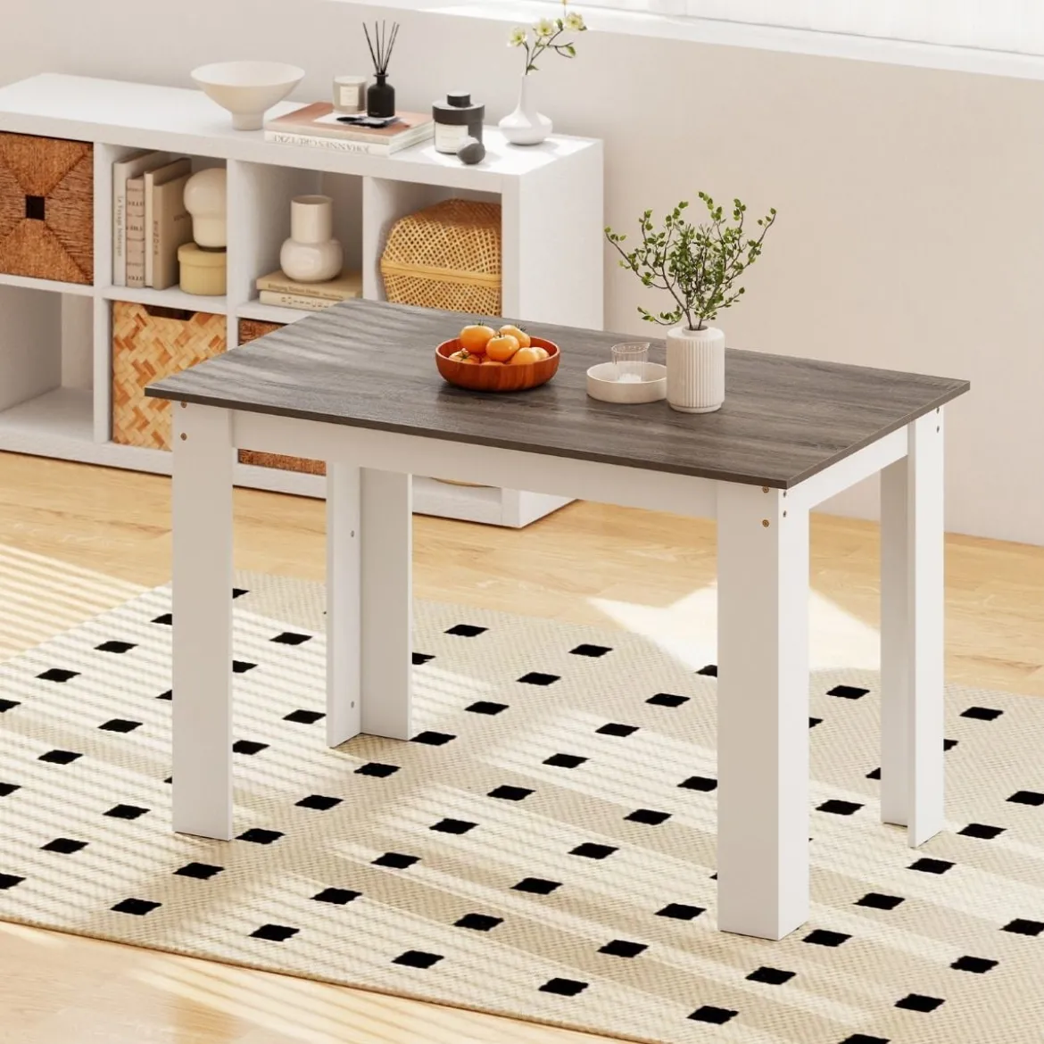 120 cm Esstisch für 4-6 Personen Holz Rechtecktisch großer Esszimmertisch moderner Küchentisch Natur/Weiß