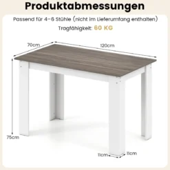 120 cm Esstisch für 4-6 Personen Holz Rechtecktisch großer Esszimmertisch moderner Küchentisch Natur/Weiß