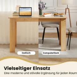 120 cm Esstisch für 4-6 Personen Holz Rechtecktisch großer Esszimmertisch moderner Küchentisch Natur/Weiß