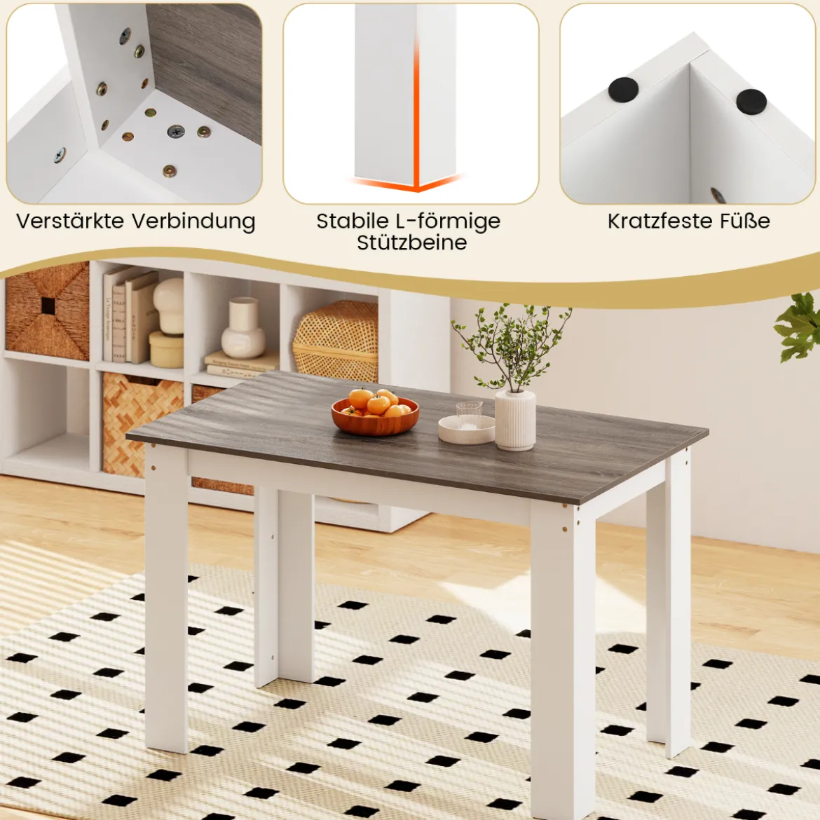 120 cm Esstisch für 4-6 Personen Holz Rechtecktisch großer Esszimmertisch moderner Küchentisch Natur/Weiß