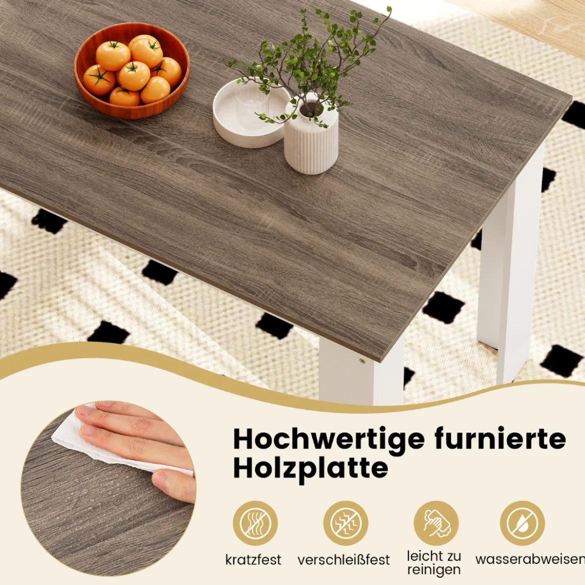 120 cm Esstisch für 4-6 Personen Holz Rechtecktisch großer Esszimmertisch moderner Küchentisch Natur/Weiß