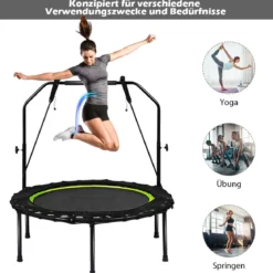 Ø102 cm Faltbares Fitness Trampolin Minitrampolin 109 - 129 cm Höhenverstellbar Schwarz + Grün