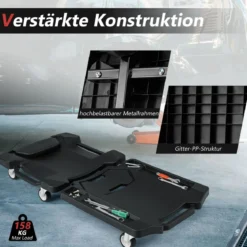 108 cm faltbares Rollbrett Werkstatt Montagerollbrett mit gepolstertem Kopfstütze Schwarz