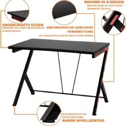 116 cm Gaming-Schreibtisch mit Ergonomischem Design 116 x 75 x 77 cm Schwarz