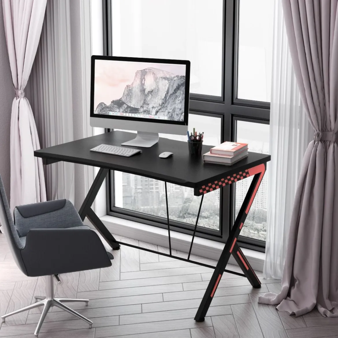 116 cm Gaming-Schreibtisch mit Ergonomischem Design 116 x 75 x 77 cm Schwarz