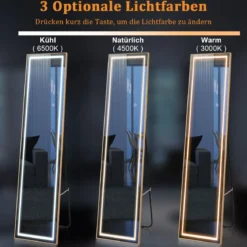 155cm Ganzkörperspiegel mit Goldenem Alurahmen & Explosionssicherer Folie Rechteckiger Standspiegel