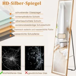 155cm Ganzkörperspiegel mit Goldenem Alurahmen & Explosionssicherer Folie Rechteckiger Standspiegel
