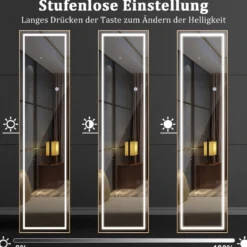 155cm Ganzkörperspiegel mit Goldenem Alurahmen & Explosionssicherer Folie Rechteckiger Standspiegel