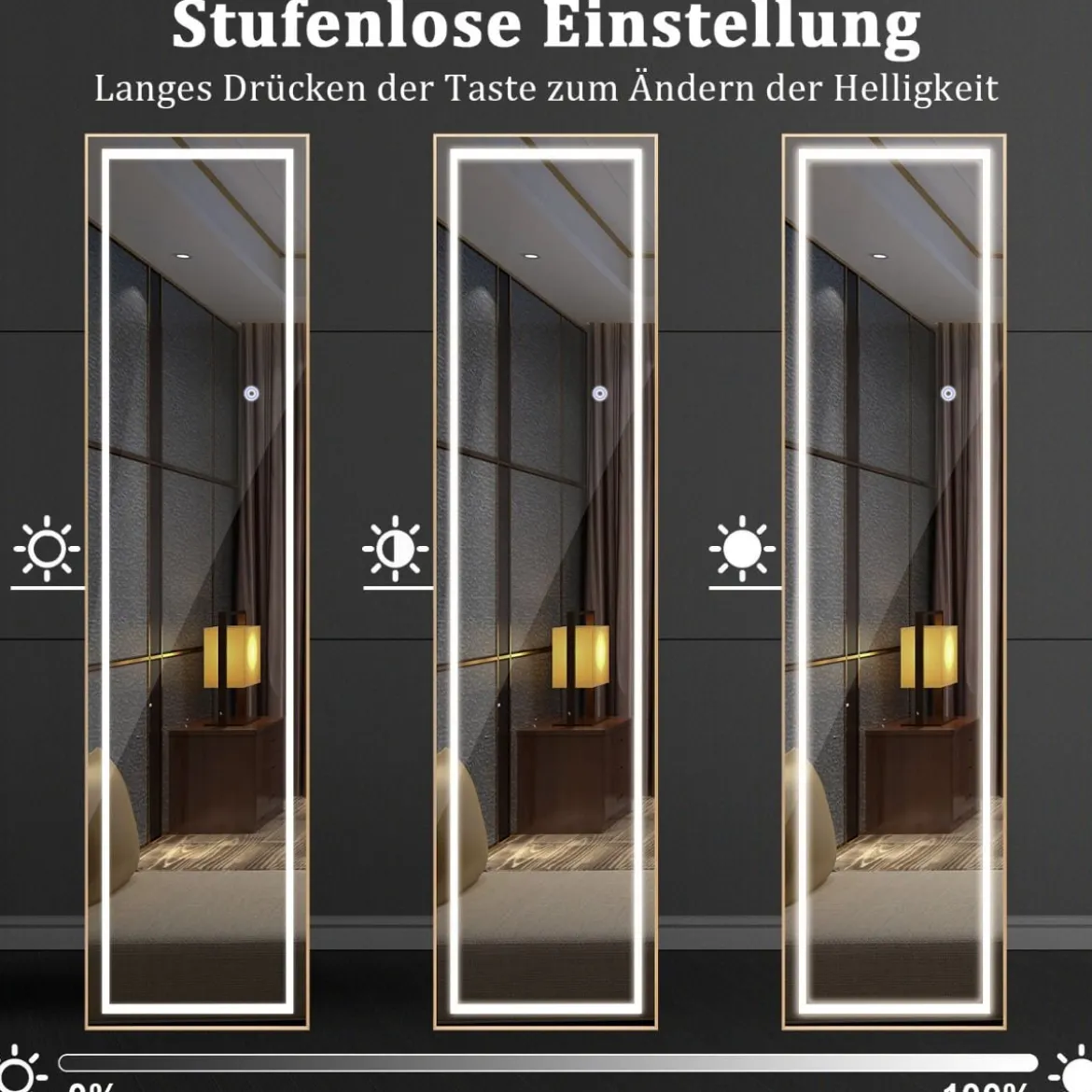 155cm Ganzkörperspiegel mit Goldenem Alurahmen & Explosionssicherer Folie Rechteckiger Standspiegel