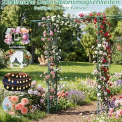 213 cm Gartenlauben-Futterstation robuster Gartenbogen mit Wasserschale Gittertablett Fettfutterspender Grün