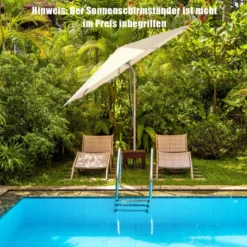 270 cm Gartenschirm aus Holz Beidseitig um 30° Knickbar Beige