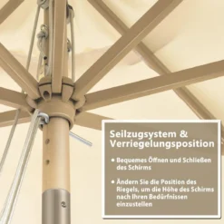 300 cm Gartenschirm aus Holz Beidseitig um 30° Knickbar Beige