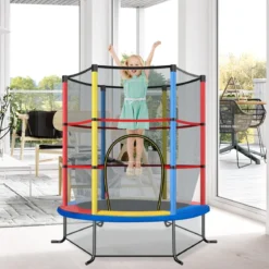 Ø165cm Gartentrampolin mit Sicherheitsnetz Trampolin bis 135KG Belastbar für Kinder ab 3 Jahre