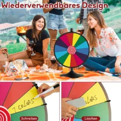 Ø60 cm Glücksrad mit Ständer Preisrad Höhenverstellbares Gewinnspielrad Bunt