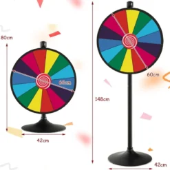 Ø60 cm Glücksrad mit Ständer Preisrad Höhenverstellbares Gewinnspielrad Bunt