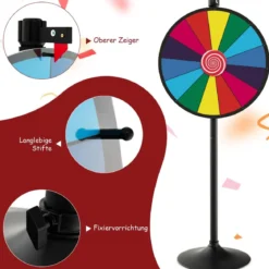 Ø60 cm Glücksrad mit Ständer Preisrad Höhenverstellbares Gewinnspielrad Bunt