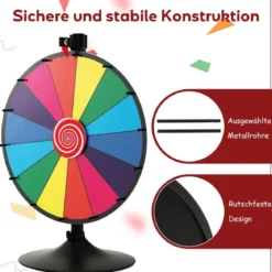 Ø60 cm Glücksrad mit Ständer Preisrad Höhenverstellbares Gewinnspielrad Bunt