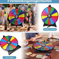 Φ 50 cm Glücksrad zum Drehen mit Abwischbarer Acryloberfläche für Tisch & Boden Mehrfarbig