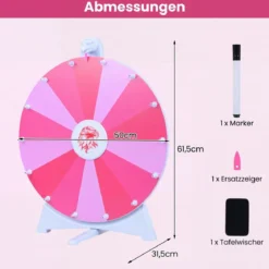 Φ 50 cm Glücksrad zum Drehen mit Abwischbarer Acryloberfläche für Tisch & Boden Rosa