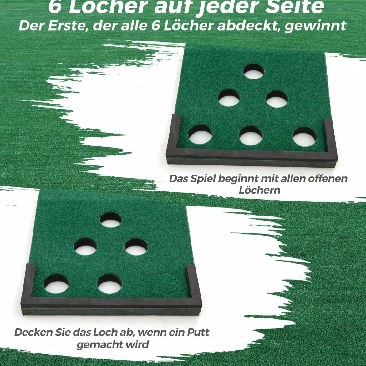 332 cm Golf Puttingmatte mit 2 Verstellbaren Puttern & 6 Bällen & 12 Lochabdeckungen Tragbare Golfmatte