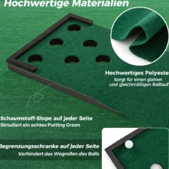 332 cm Golf Puttingmatte mit 2 Verstellbaren Puttern & 6 Bällen & 12 Lochabdeckungen Tragbare Golfmatte