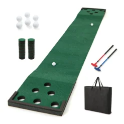 332 cm Golf Puttingmatte mit 2 Verstellbaren Puttern & 6 Bällen & 12 Lochabdeckungen Tragbare Golfmatte