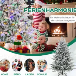 218 cm großer beflockter Weihnachtsbaum künstlicher Christbaum mit 8 Lichtmodi 350 mehrfarbigen LED-Lichtern