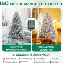 218 cm großer beflockter Weihnachtsbaum künstlicher Christbaum mit 8 Lichtmodi 350 mehrfarbigen LED-Lichtern