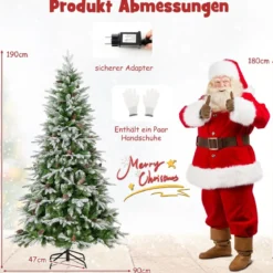 190 cm großer beleuchteter Weihnachtsbaum schneebedeckter Festtagsbaum mit Scharnierstruktur