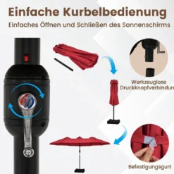 470 cm Großer Doppel-Terrassenschirm mit 48 Solar-LED-Lichtern & Basis Außenschirm