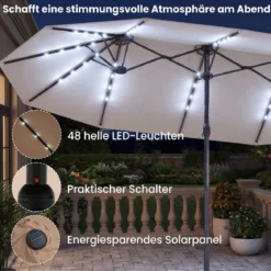 470 cm Großer Doppel-Terrassenschirm mit 48 Solar-LED-Lichtern & Basis Außenschirm