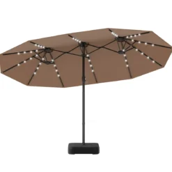 470 cm Großer Doppel-Terrassenschirm mit 48 Solar-LED-Lichtern & Basis Außenschirm