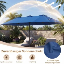 470 cm Großer Doppel-Terrassenschirm mit 48 Solar-LED-Lichtern & Basis Außenschirm