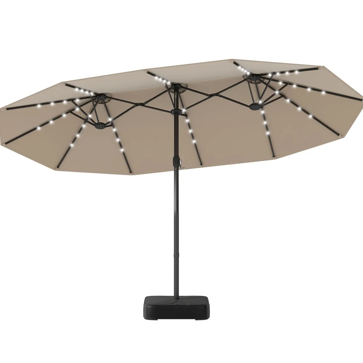 470 cm Großer Doppel-Terrassenschirm mit 48 Solar-LED-Lichtern & Basis Außenschirm
