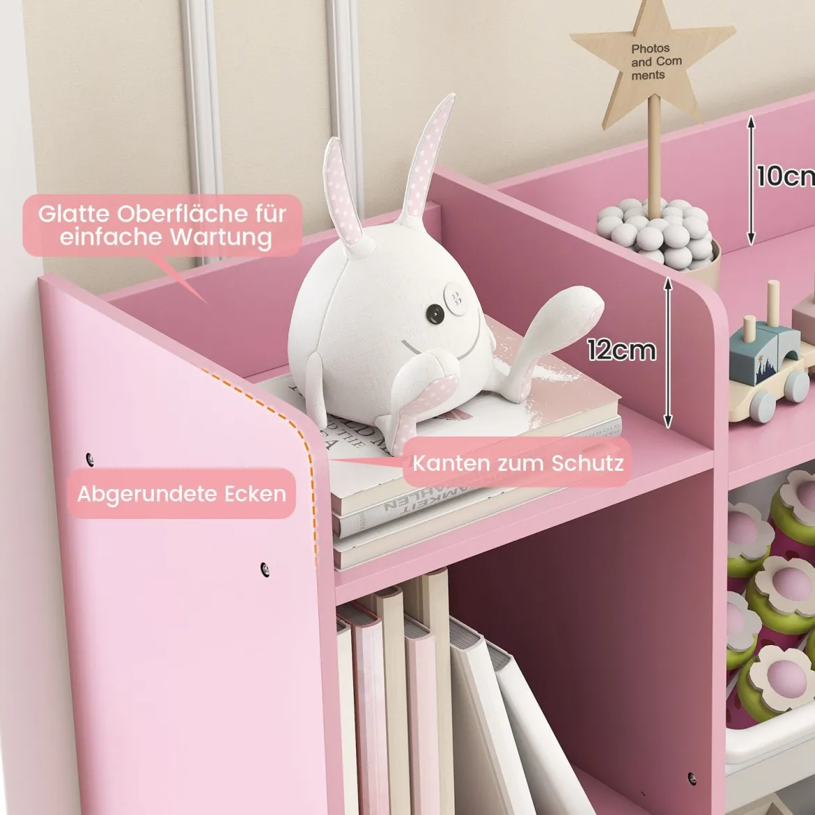 142 cm großer Spielzeugschrank 4-stufiges Kinderregal mit 8 herausnehmbaren Behältern & Bücherregal Rosa