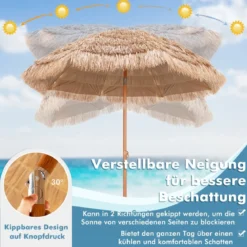 220 cm großer Terrassenschirm mit 8 Schirmrippen im Hawaiianischen Stil