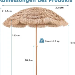 220 cm großer Terrassenschirm mit 8 Schirmrippen im Hawaiianischen Stil